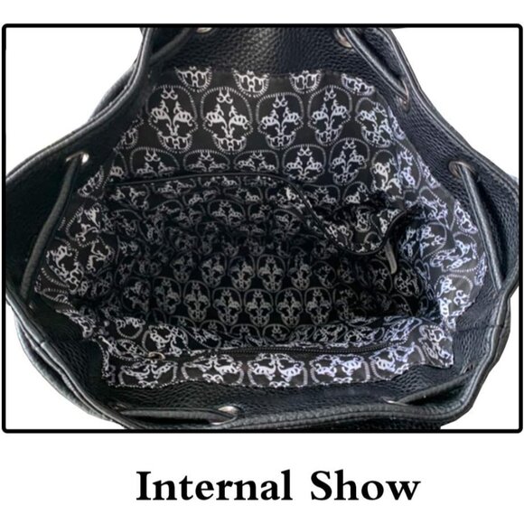 Women Black Faux Leather Skull Rhinestones Rucksack Daypack with Multi-Pockets a main image 7